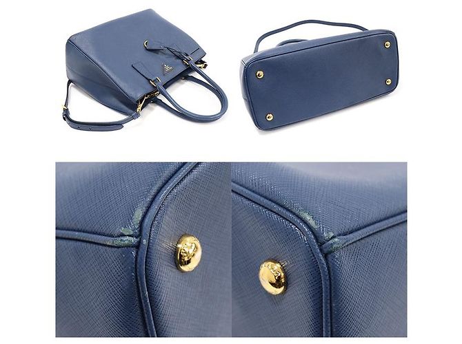 Prada Logo Triangolo Oro Saffiano Lux Blu - vista 5