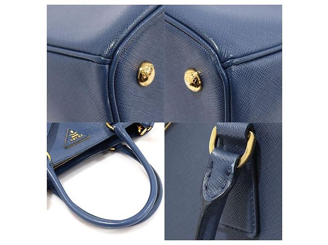 Prada Logo Triangolo Oro Saffiano Lux Blu - vista 6
