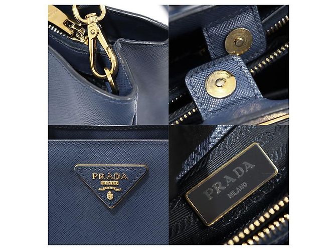 Prada Logo Triangolo Oro Saffiano Lux Blu - vista 7
