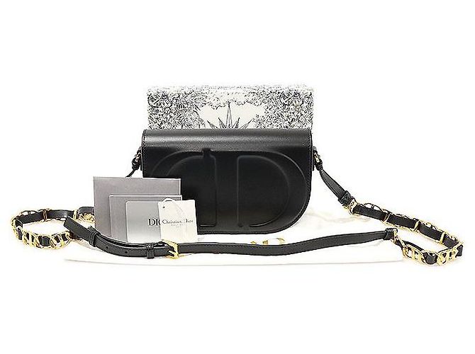 Dior Borsa a spalla in pelle di vitello nera con catena Versace e tracolla in oro con firma CD Nero - vista 2