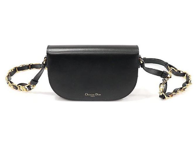 Dior Borsa a spalla in pelle di vitello nera con catena Versace e tracolla in oro con firma CD Nero - vista 4