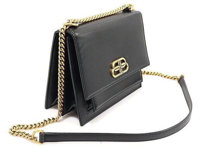 Balenciaga Borsa a spalla piccola in pelle di vitello nera con catena dorata Nero - vista 2