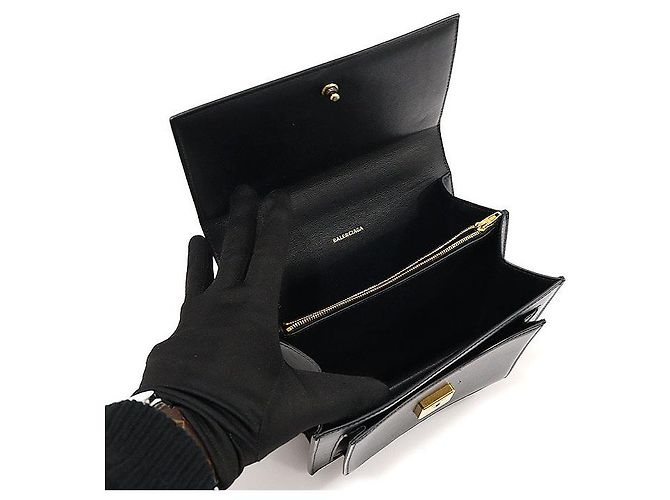 Balenciaga Borsa a spalla piccola in pelle di vitello nera con catena dorata Nero - vista 5