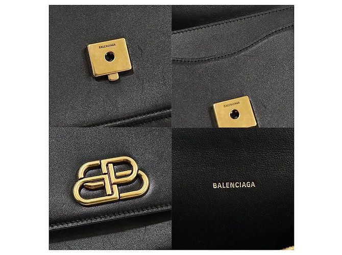 Balenciaga Borsa a spalla piccola in pelle di vitello nera con catena dorata Nero - vista 7