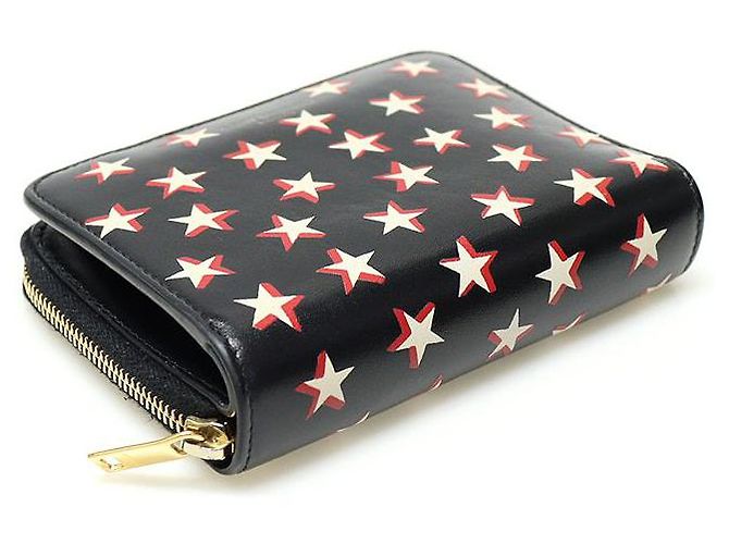 Saint Laurent Cartera compacta con cremallera de cuero negro con estampado de estrellas - vista 4