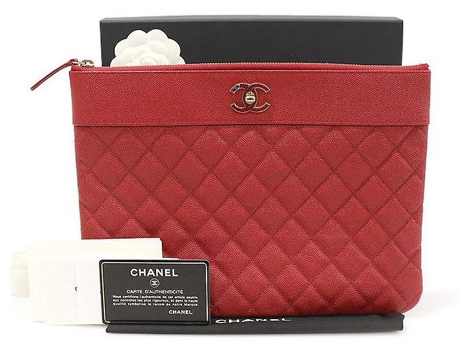 Chanel Clutch Medio Classico Oro Caviale Rosso - vista 2