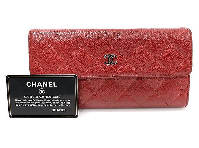 Timeless Chanel Portafoglio lungo classico senza tempo in caviar rosso con logo CC in argento (No. - vista 2