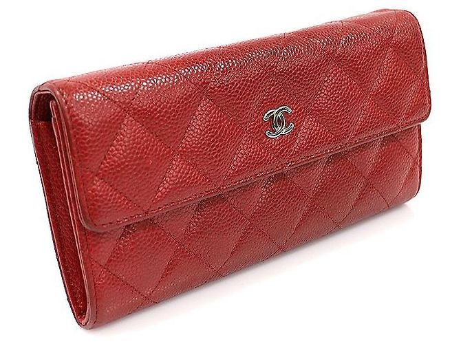 Timeless Chanel Portafoglio lungo classico senza tempo in caviar rosso con logo CC in argento (No. - vista 3