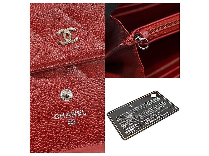 Timeless Chanel Portafoglio lungo classico senza tempo in caviar rosso con logo CC in argento (No. - vista 7