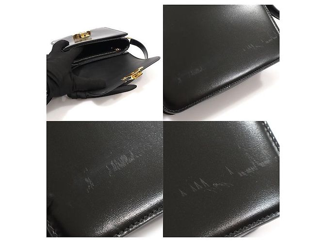 Céline Borsa a Spalla Triomphe in Pelle di Vitello Nera Lucida con Finiture Dorate Nero - vista 6