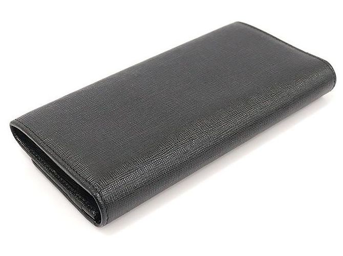Fendi Portefeuille long à rabat continental en cuir noir avec boutons dorés - vue 5