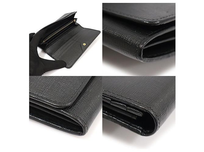 Fendi Portefeuille long à rabat continental en cuir noir avec boutons dorés - vue 6