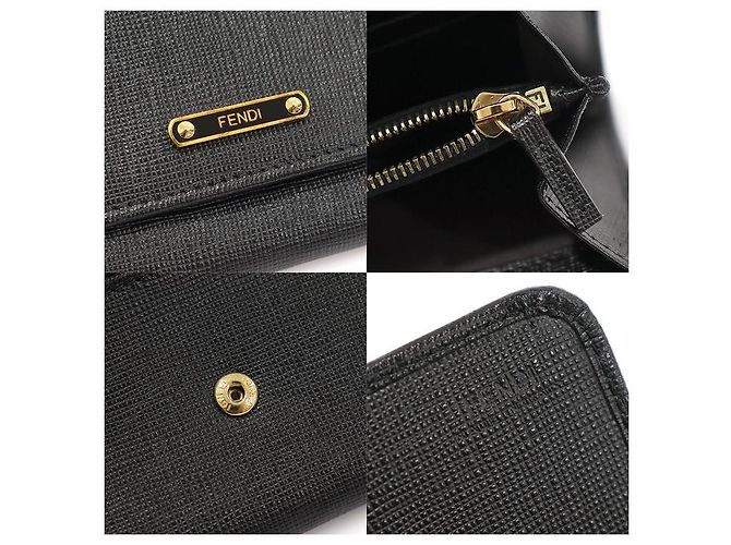 Fendi Portefeuille long à rabat continental en cuir noir avec boutons dorés - vue 7