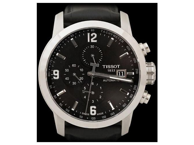 Tissot Relógio automático de aço com pulseira de couro preto - vista 8
