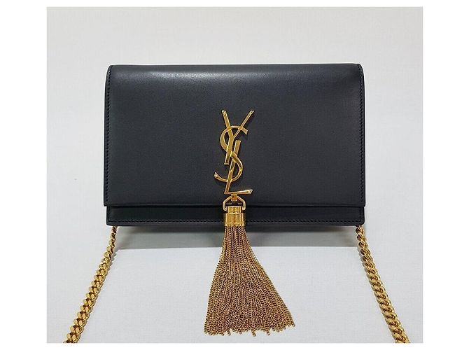 Saint Laurent Borsa Kate con catena e logo a frange Nero - vista 2