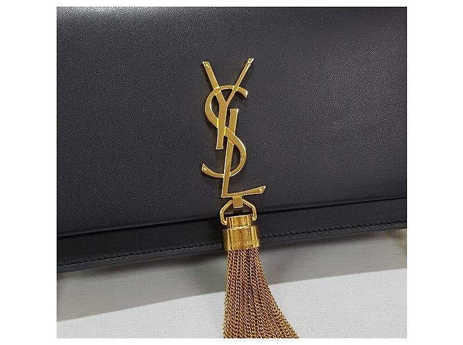 Saint Laurent Borsa Kate con catena e logo a frange Nero - vista 3