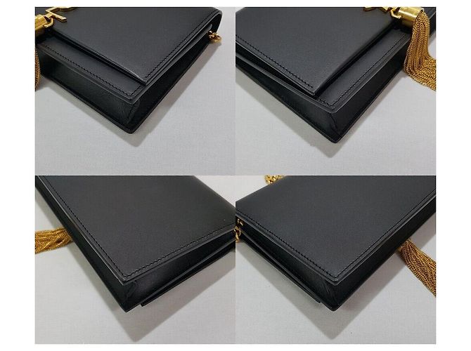 Saint Laurent Borsa Kate con catena e logo a frange Nero - vista 8