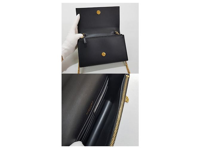 Saint Laurent Borsa Kate con catena e logo a frange Nero - vista 9