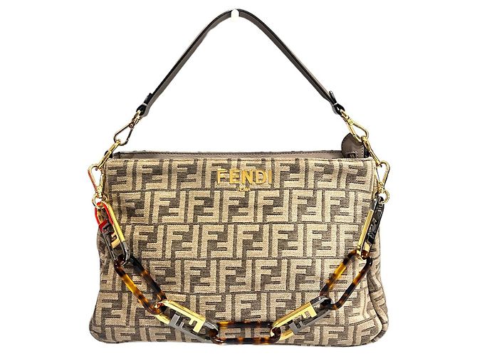 Fendi Borsa a Spalla FF Tapestry Rock Marrone - vista 2