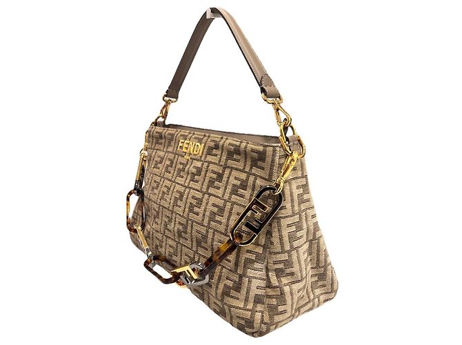Fendi Borsa a Spalla FF Tapestry Rock Marrone - vista 3