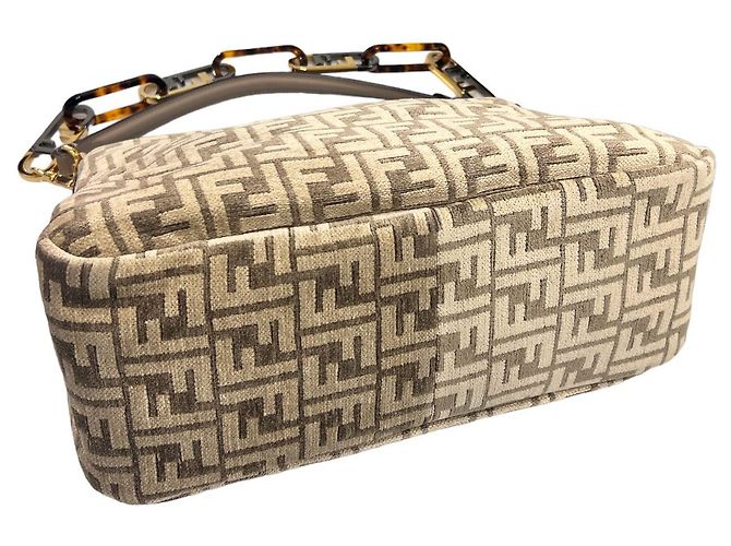 Fendi Borsa a Spalla FF Tapestry Rock Marrone - vista 5