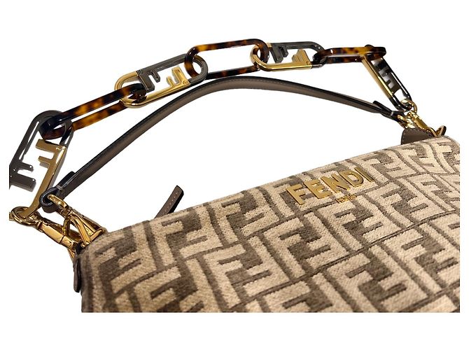 Fendi Borsa a Spalla FF Tapestry Rock Marrone - vista 6