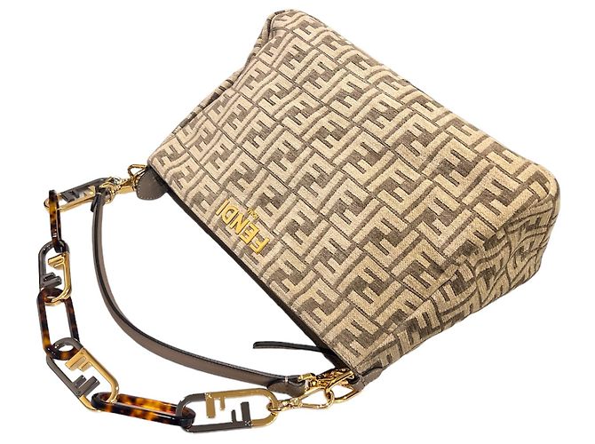 Fendi Borsa a Spalla FF Tapestry Rock Marrone - vista 7