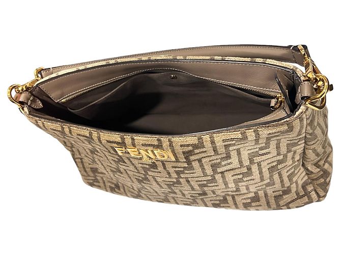 Fendi Borsa a Spalla FF Tapestry Rock Marrone - vista 8