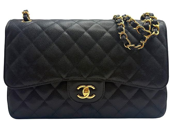 Chanel Borsa a spalla Caviar Classic grande nera e oro Nero - vista 2
