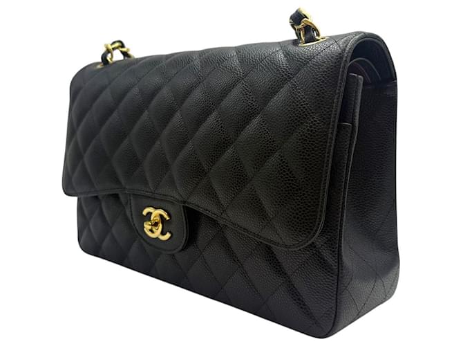 Chanel Borsa a spalla Caviar Classic grande nera e oro Nero - vista 3