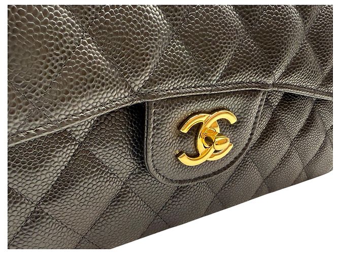 Chanel Borsa a spalla Caviar Classic grande nera e oro Nero - vista 8