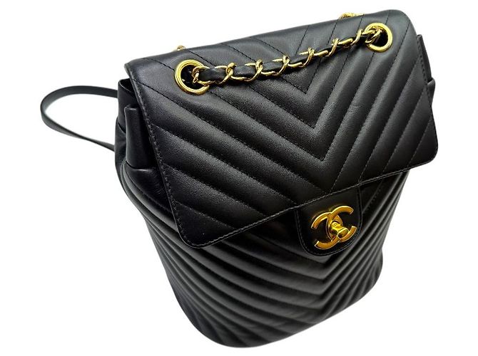 Chanel Zaino Urban Spirit in agnello Chevron nero - vista 6