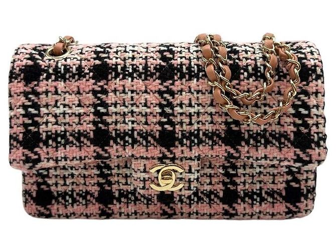 Chanel Borsa a tracolla in tweed classico medio interno chip oro Rosa - vista 2