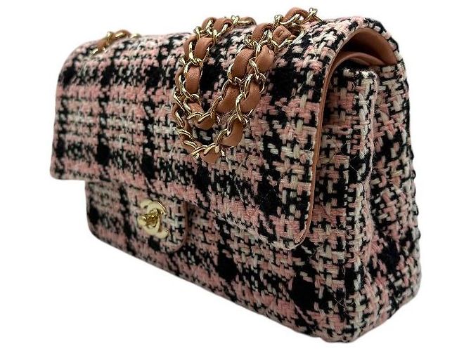 Chanel Borsa a tracolla in tweed classico medio interno chip oro Rosa - vista 3