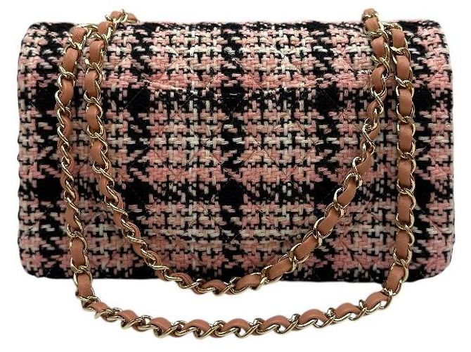Chanel Borsa a tracolla in tweed classico medio interno chip oro Rosa - vista 4