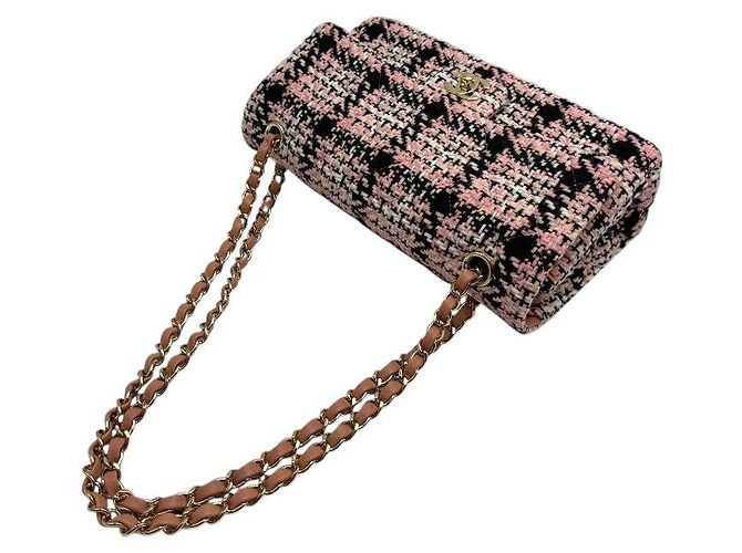 Chanel Borsa a tracolla in tweed classico medio interno chip oro Rosa - vista 6