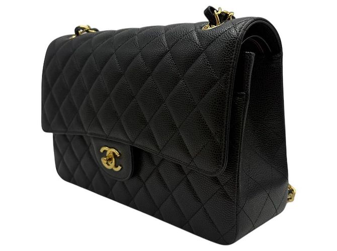Chanel Borsa flap classica grande in caviale con chip integrato nera Nero - vista 3