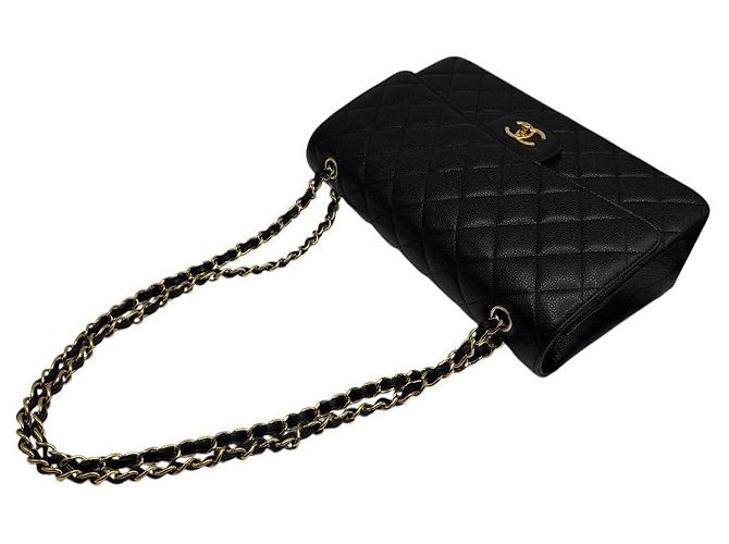 Chanel Borsa flap classica grande in caviale con chip integrato nera Nero - vista 6