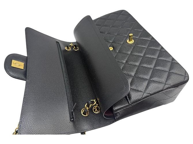 Chanel Borsa flap classica grande in caviale con chip integrato nera Nero - vista 7