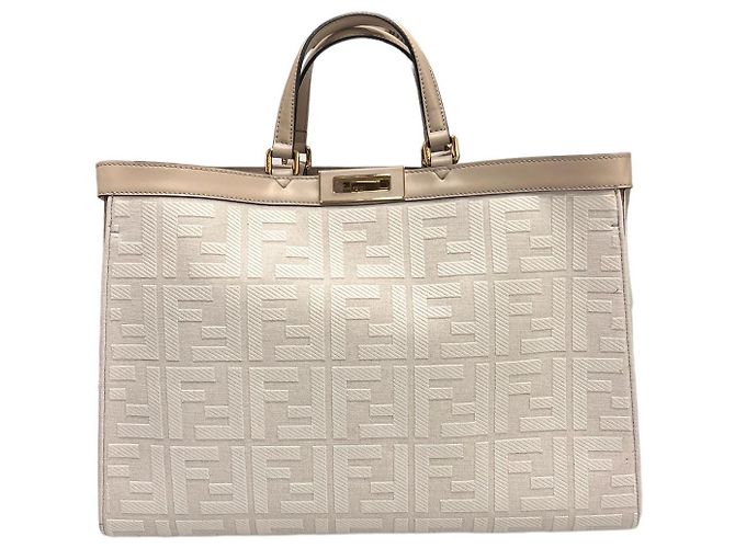 Fendi Borsa Tote e Borsa a Spalla FF Peekaboo in Tessuto Bianco - vista 2