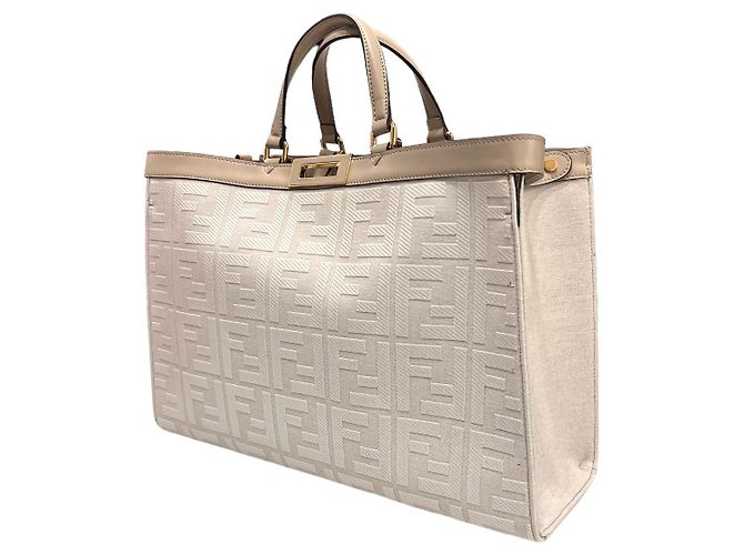 Fendi Borsa Tote e Borsa a Spalla FF Peekaboo in Tessuto Bianco - vista 3