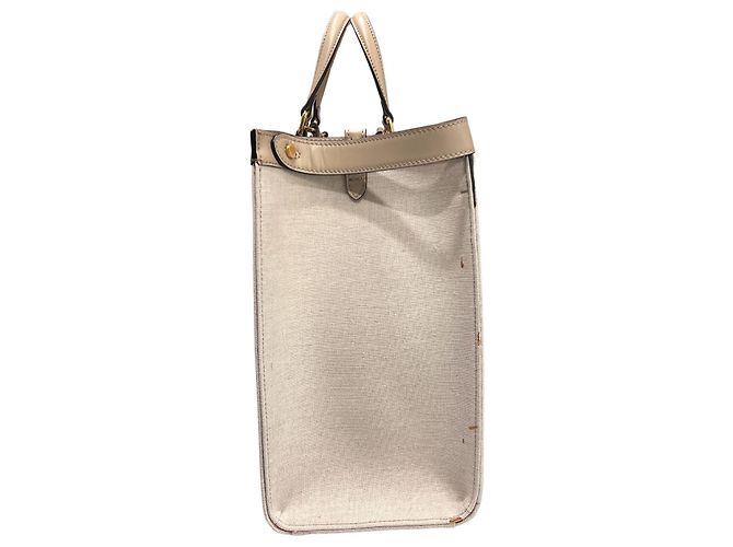 Fendi Borsa Tote e Borsa a Spalla FF Peekaboo in Tessuto Bianco - vista 5