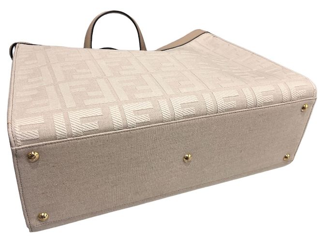 Fendi Borsa Tote e Borsa a Spalla FF Peekaboo in Tessuto Bianco - vista 6