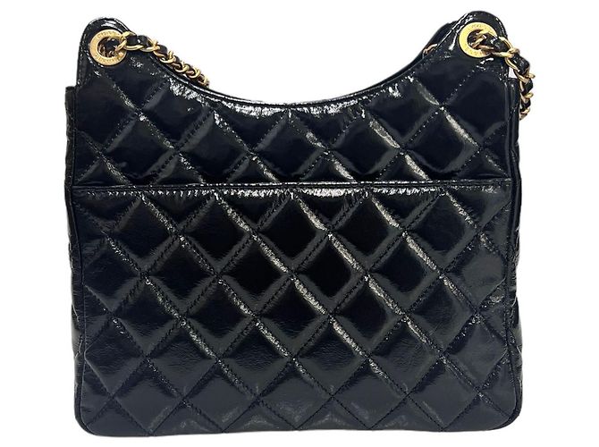 Chanel Borsa hobo con catena in nero lucido stropicciato medio - vista 4