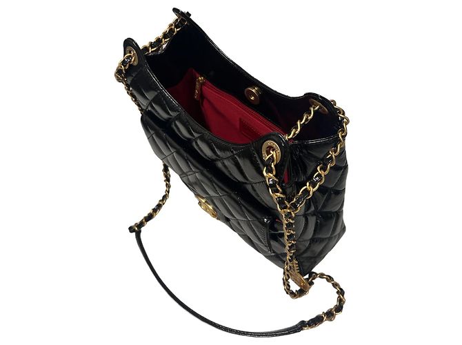 Chanel Borsa hobo con catena in nero lucido stropicciato medio - vista 5