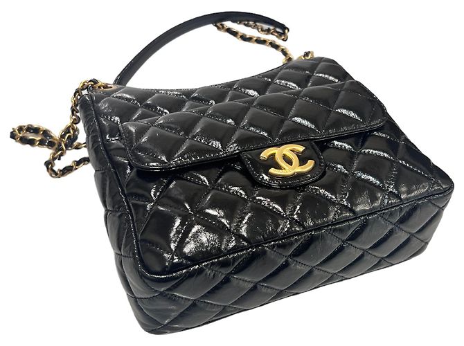 Chanel Borsa hobo con catena in nero lucido stropicciato medio - vista 7