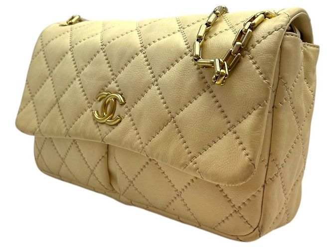 Chanel Wild Stitch Schultertasche mit Klappe und zwei Taschen in Elfenbein Weiß - Ansicht 3
