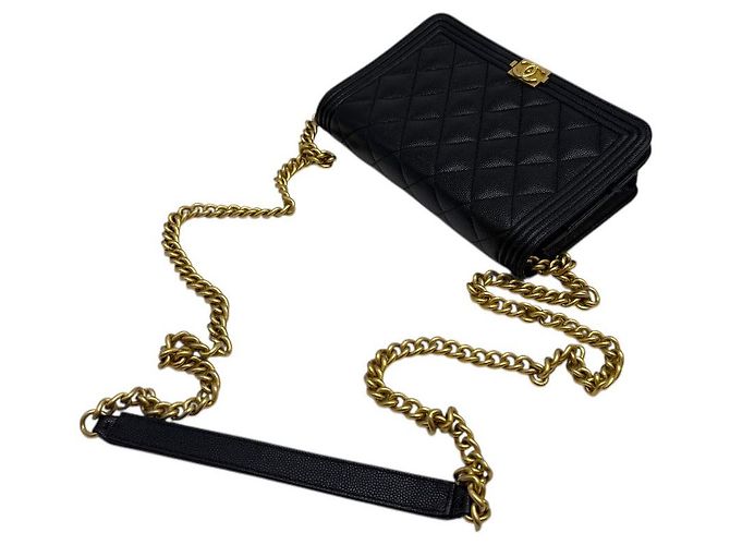 Chanel Borsa a tracolla Caviar Boy WOC Catena Nero Oro - vista 6