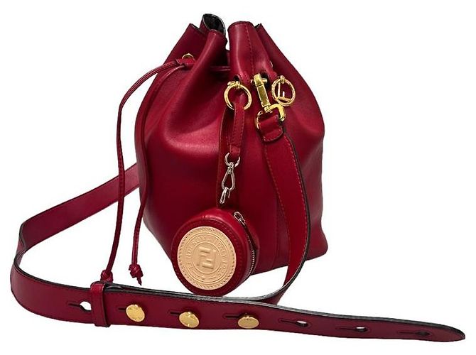 Fendi Borsa a secchiello in pelle Montrezo Rosso - vista 3