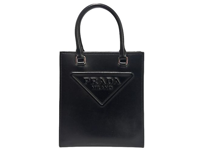 Prada Triangle Logo Leather Mini Crossbody Bag Black - view 2